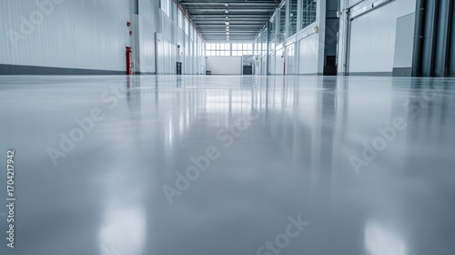 Empty industrial hall with polished concrete floor