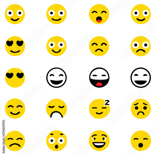 Social media emoticons vector set, Emoji pack,