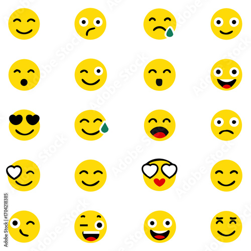 Social media emoticons vector set, Emoji pack,