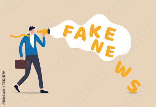 Fake news or misleading information that people share on social media and internet concept, businessman holding megaphone talking or telling fake news. 