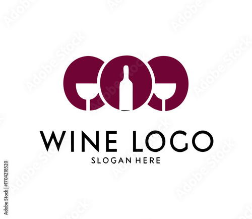 Wine, winery logo or icon, emblem. Label for menu design restaurant or cafe. Lettering vector illustration
