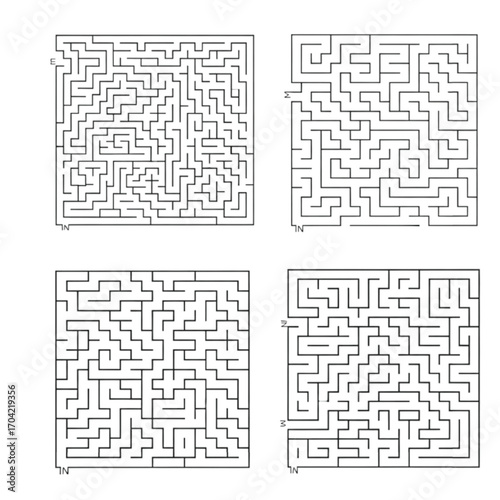 Four Square Mazes With Directional Labels labyrinth puzzle