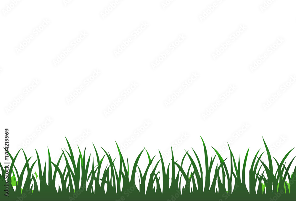 Fototapeta premium Green grass meadow border vector pattern. Spring or summer plant field lawn. Grass background.Isolated On White Background, Vector Illustration