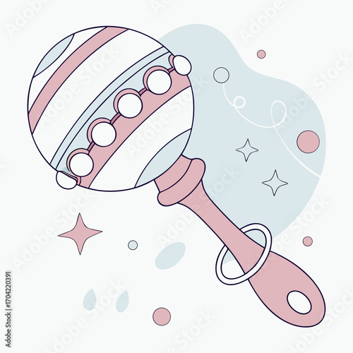 Baby rattle with stars and abstract shapes, cute