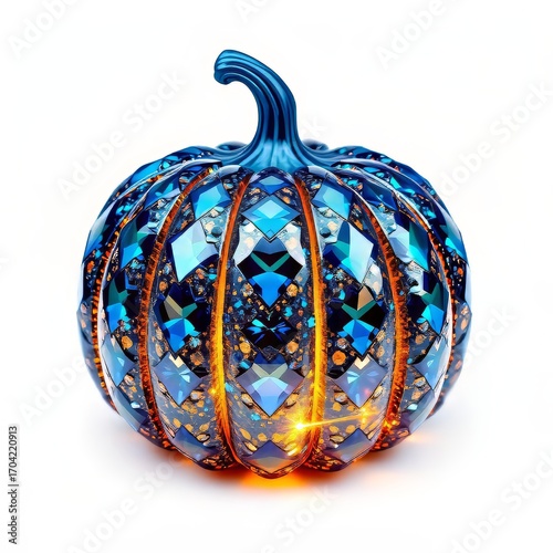 Luxury halloween pumpkin made of sapphire gemstones isolated on clean white