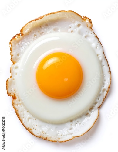 Fried egg, sunny-side up, golden yolk,  crispy edges
