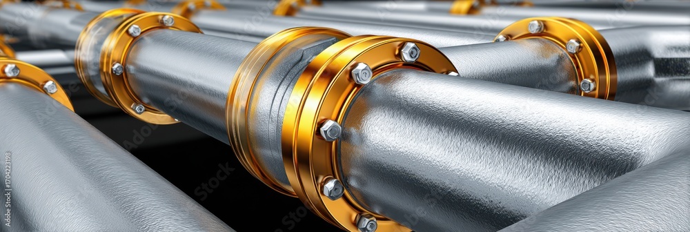 Naklejka premium Pipes and fittings in metallic design showcasing precision joinery and industrial strength in construction