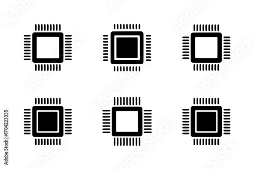 Six Microchip Icons: Variations in Fill and Style