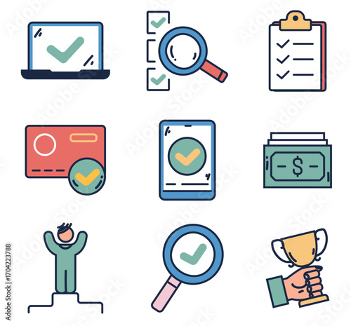 Business icon economy financial money trade strategy isolated set. Vector flat graphic design element concept illustration