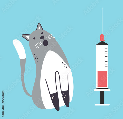 Pet vaccination cat dog animal medical health abstract concept. Vector graphic design illustration	