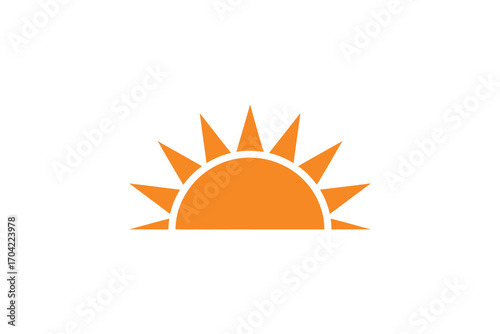 Stylized Orange Sun Graphic on White Background Radiating Warmth and Energy Simple Minimalist Design for Summer and Positive Themes