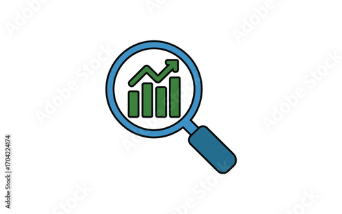 Analyzing Financial Growth with Magnifying Glass Green Bar Chart and Upward Arrow Showing Investment Success