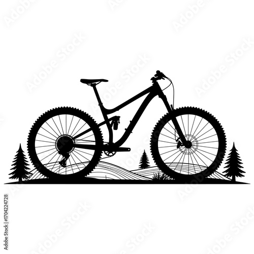 Mountain Bike Silhouette Adventure in the Woods Outdoors Nature Trail Riding Biking in the Wilderness Exercise and Recreation