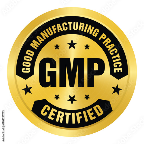 GMP. Good Manufacturing Practice certified round stamp on transparent background vector template