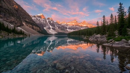 Papier peint photo Canada A Stunning Sunset Over a Crystal Clear Lake  © AllyRauf