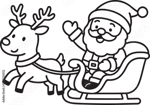 Cartoon Santa Claus riding in a sleigh pulled by a reindeer Christmas pulling