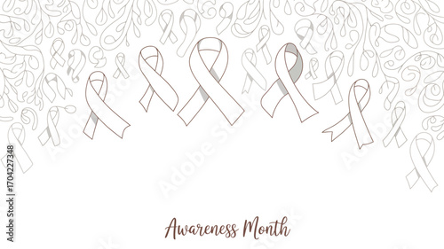 White awareness ribbons with floral pattern background for awareness month illustration art