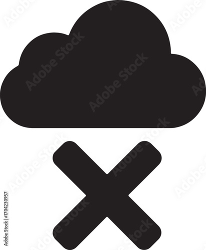 Silhouette vector of cloud delete icon for data removal, storage cleanup, internet, technology, and design