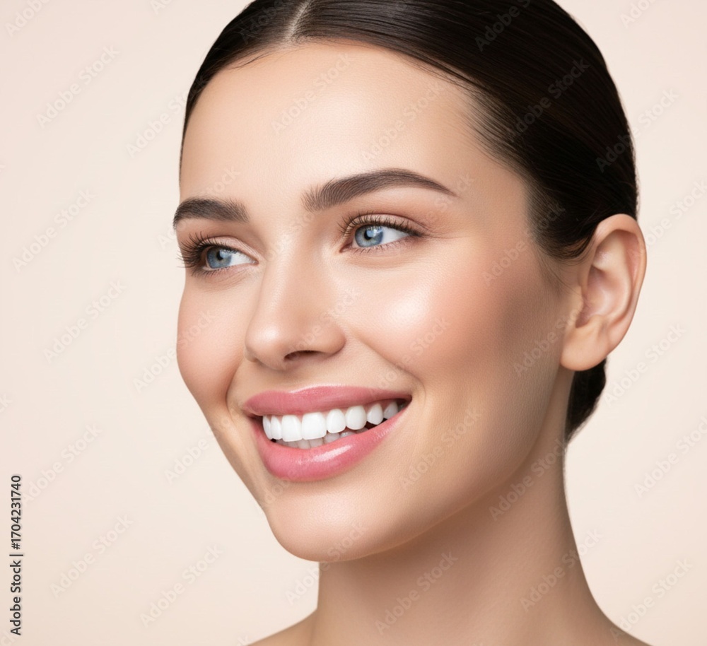 Obraz premium Confident dental model with shining smile for dental ad
