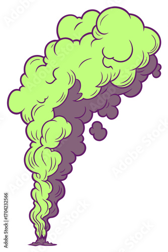 Abstract tree with bubbles, Vibrant, thick, billowing smoke in a toxic lime green and deep purple, swirling together like a witch's brew