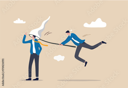 Talent recruiting, head hunter or HR, human resources finding the right candidate for job vacancy concept, human resources employer using the net capturing smart businessman talent.