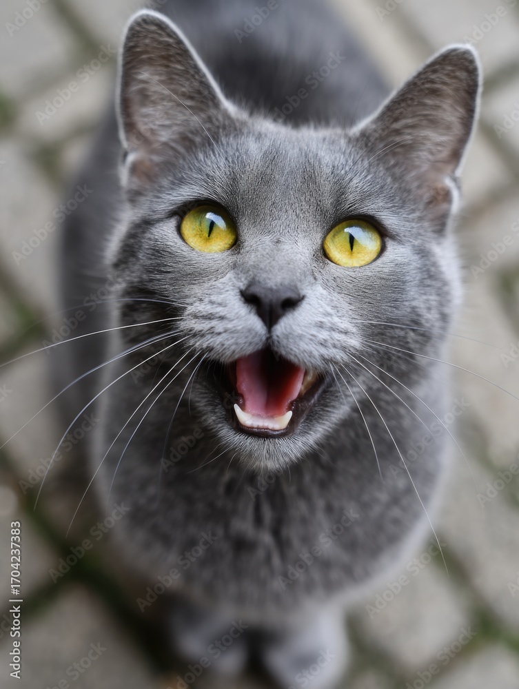 Obraz premium Grey Cat with Yellow Eyes