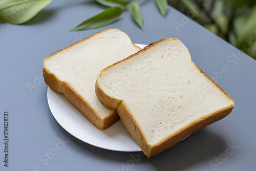 white bread slices on plate, fresh bakery bread with natural background