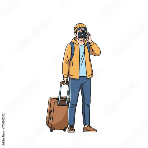 Traveler Holding Suitcase and Camera