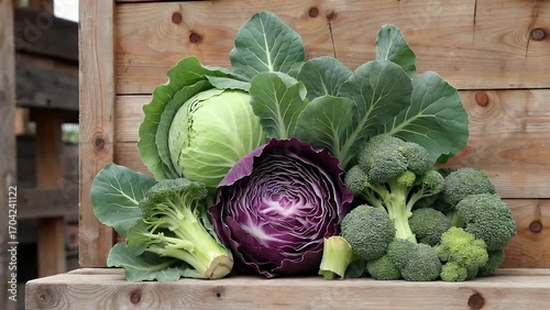 Seasonal Produce on Timber Surface Assortment of Cold Weather Vegetables Arranged on Wooden Tabletop