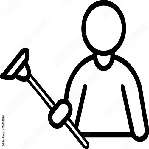 Vector art of outline of a person holding a mop