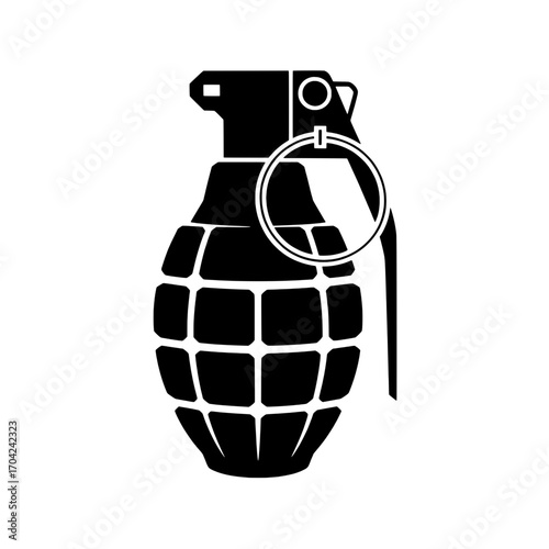 Single Hand Grenade Icon: Black Silhouette on White Background