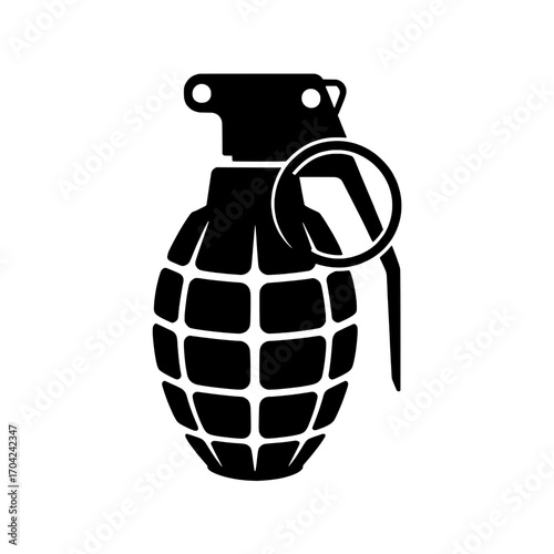 Single Hand Grenade Icon: Black Silhouette on White Background