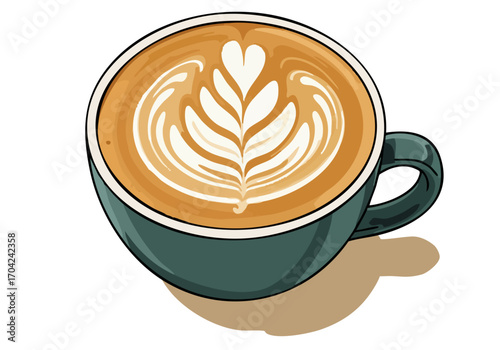 A beautifully illustrated cup of latte art with a swirl design. Clean, modern style, perfect for coffee shops or cafe branding.  Swirl Art Sign.