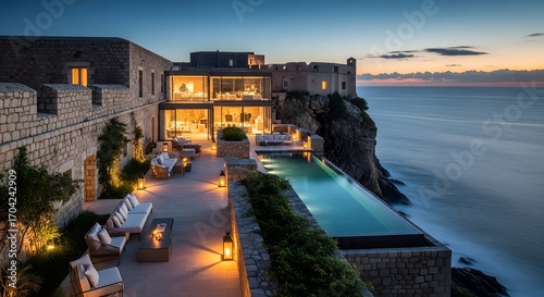 Luxury villa ocean view cliffside resort infinity pool modern design architecture travel destination hotel