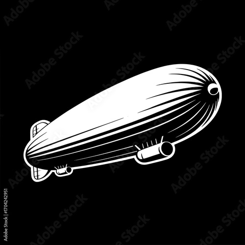 Vintage Zeppelin Airship: Black and White Vector Illustration
