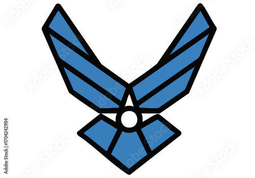 Modern insignia duty symbol. Bold, geometric design with blue and gray tones. Clean, professional, and suitable for various commercial applications. Simple, impactful graphic.