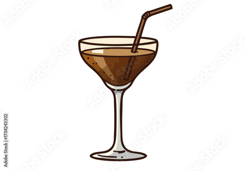 A stylish cocktail with a straw in a glass, depicted in a minimalist, flat design. Perfect for branding, social media, or website graphics.