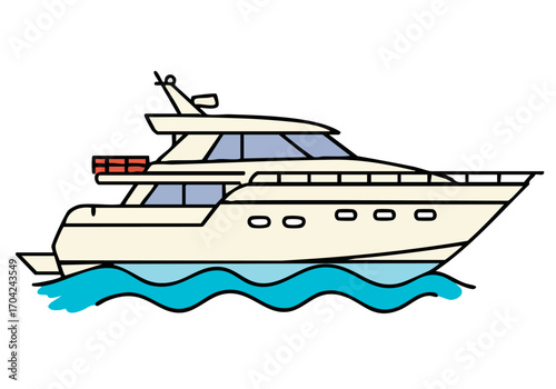 A stylized illustration of a luxury yacht sailing on the water. Clean lines, modern design, and a calm blue background. Perfect for nautical, travel, or luxury themes.