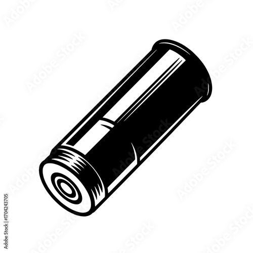 Single Shotgun Shell Icon: Black and White Vintage Style Illustration