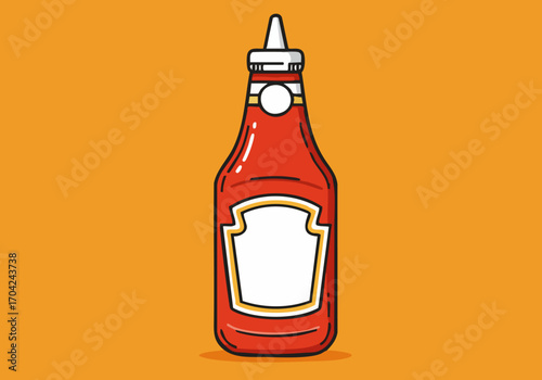 A vibrant illustration of a ketchup bottle, showcasing a clean, modern design. Bold colors and simple lines create a visually appealing and commercially viable image.