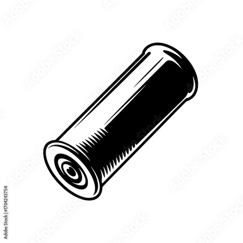 Single Black and White Cartridge Shell Icon: Isometric View, Vintage Style