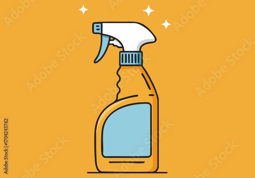 A vibrant spray bottle, 'Spray Fresh Tool,' stands out against a warm orange background. Clean, modern illustration style. Perfect for cleaning, freshness, and product promotion.