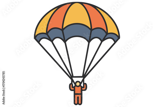 A vibrant, stylized parachute icon with a person. Modern, flat design illustration. Ideal for apps, websites, and marketing materials. Clean and visually appealing.
