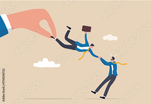 Talent war, recruitment competition for special skill candidate, HR human resource tug of war to get employee concept, big company hand fighting by pulling businessman candidate with current employer.