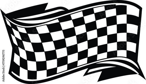 Bold black and white racing banner with checkered flag design vector