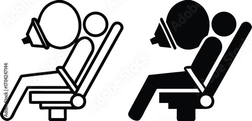Airbag Icons. Black and White Vector Illustrations. A Device Designed to Mitigate the Impact of the Driver and Passengers in a Collision in Transport. Concept Safety and Protection

