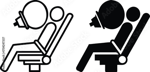 Airbag Icons. Black and White Vector Illustrations. A Device Designed to Mitigate the Impact of the Driver and Passengers in a Collision in Transport. Concept Safety and Protection

