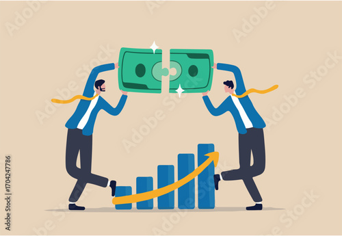 Wealth management, financial professional consultant solve money problem, planning and strategy for success investment, businessman wealth expert team solving money jigsaw with profit growth graph