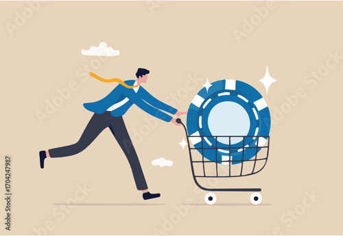 Buy blue chip stock with high expected return, best earning or high profit company, investment opportunity in growth business concept, smart businessman investor buying blue chip in shopping cart.