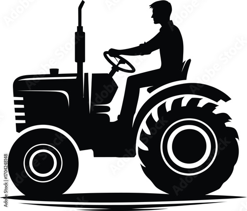 Farming Tractor Silhouette Bold Black & White Vector